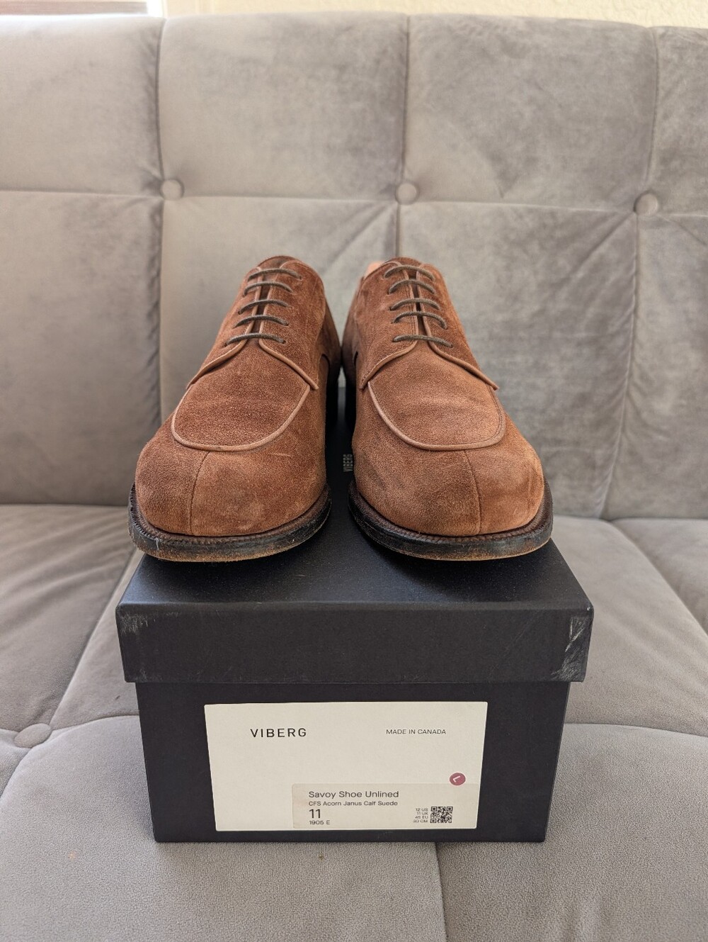 Viberg Savoy Unlined Acorn Janus Suede 11E Leather Sole 1905 Last